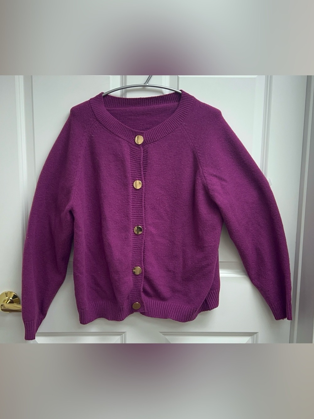 SheIn Women's Magenta Knit Button Front Crewneck Cardigan Sweater Size 2XL